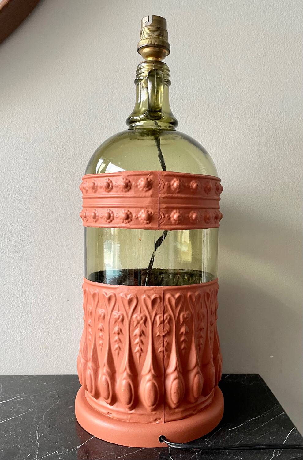 Vintage glass and metal lamp base
