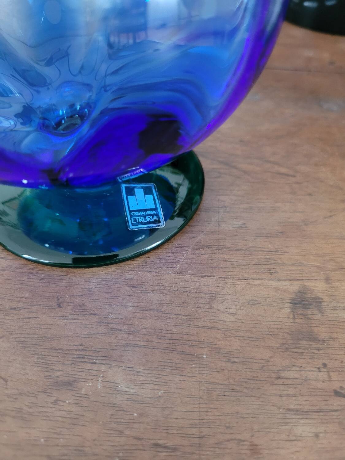 Blue and green vase from Cristalleria Etruria