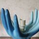 Blue ceramic hand lamp