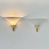 Vintage pair of wall lights, Limburg, opaline and brass, Germany, 1970.