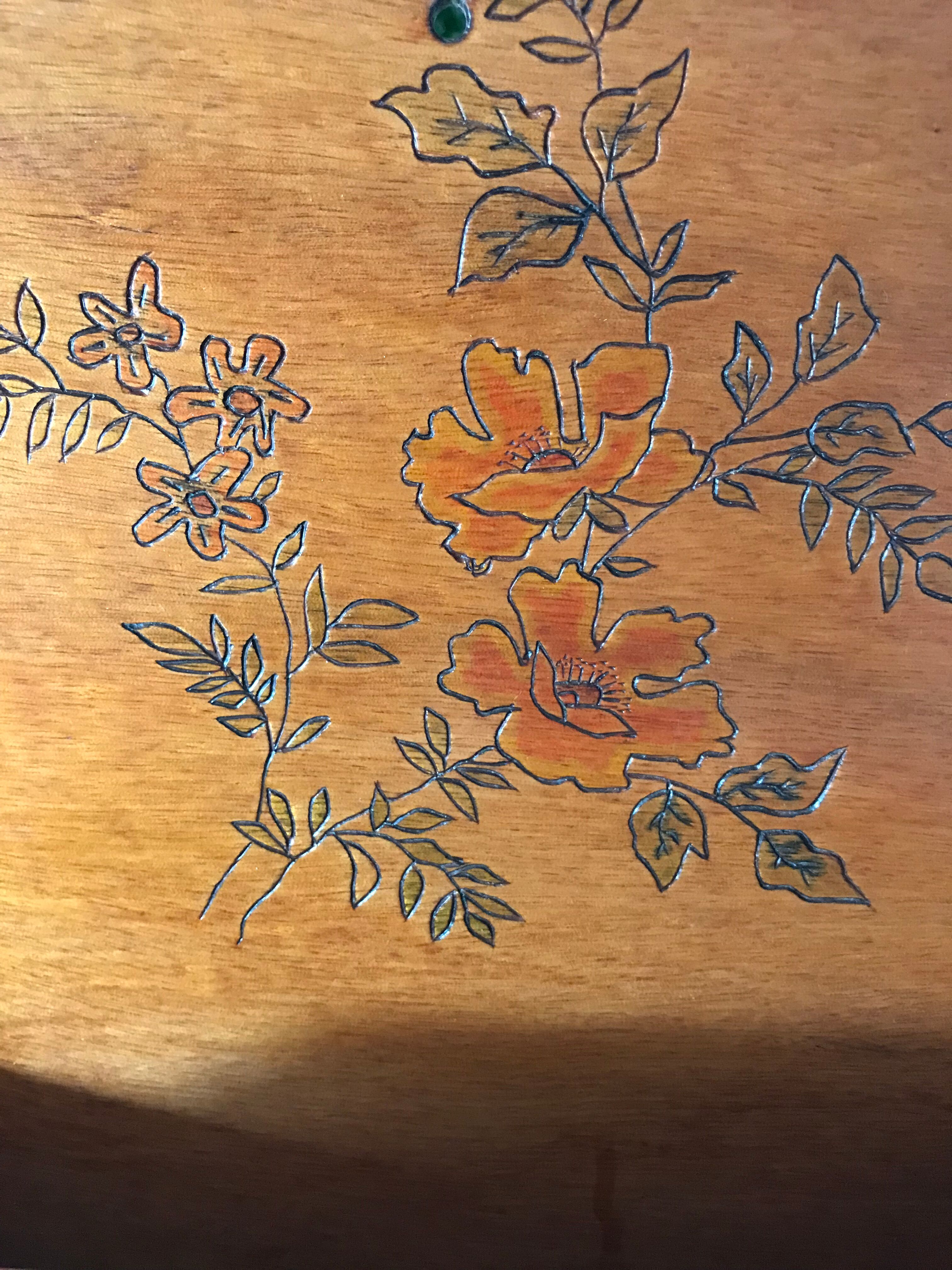 Range courrier ancien en bois pyrogravé Selency