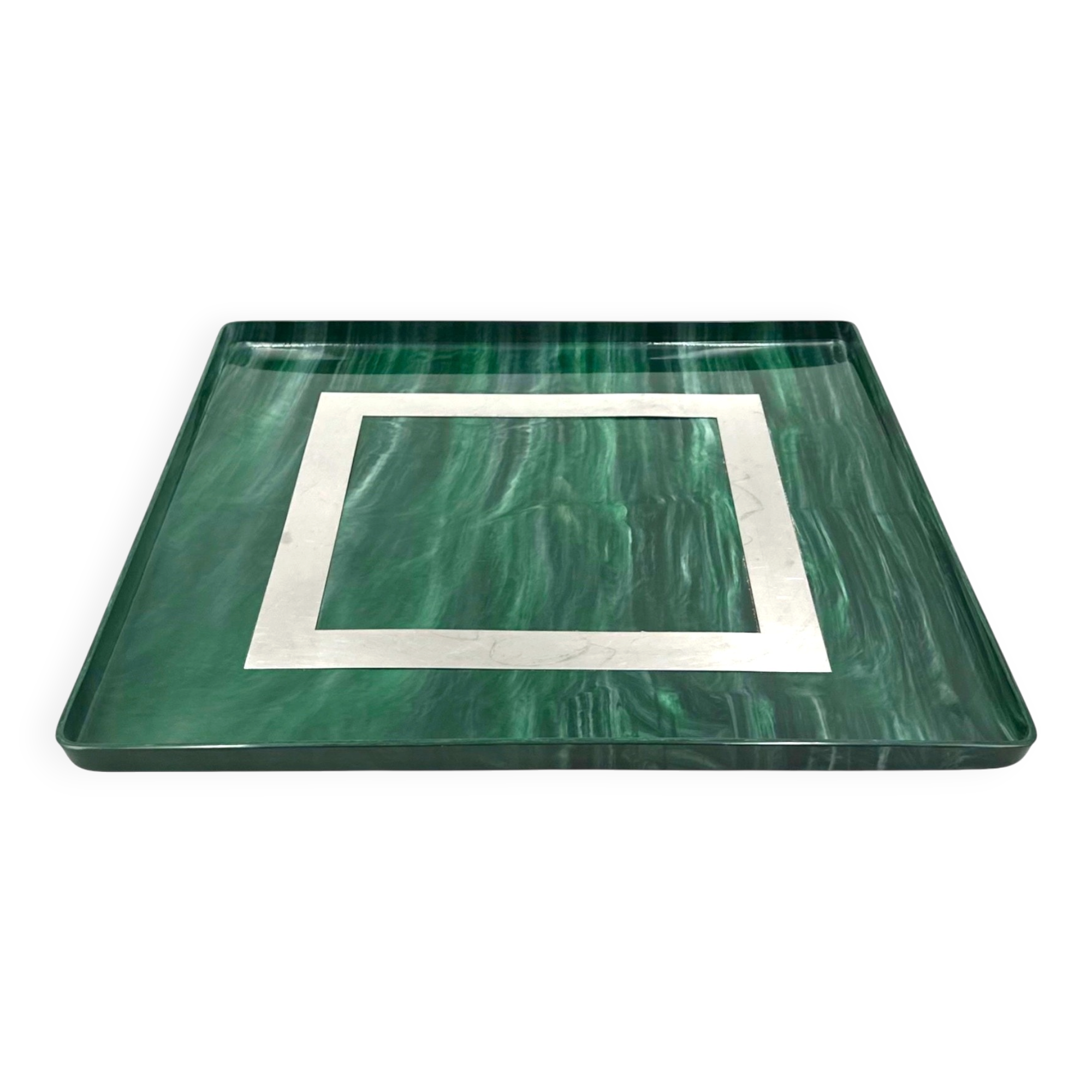 Hollywood regency malachite effect resin & brass tray, Italy 1970s