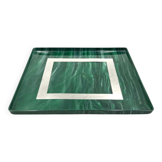 Hollywood regency malachite effect resin & brass tray, Italy 1970s