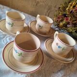 4 iron earth cups and saucers St Amand Moulin des Loups France, Odette model