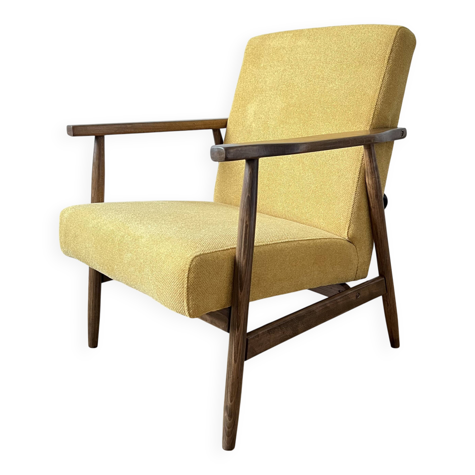 Vintage Club Mid-Century Modern Armchair: Yellow Fabric & Beech Wood Frame