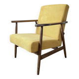 Vintage Club Mid-Century Modern Armchair: Yellow Fabric & Beech Wood Frame