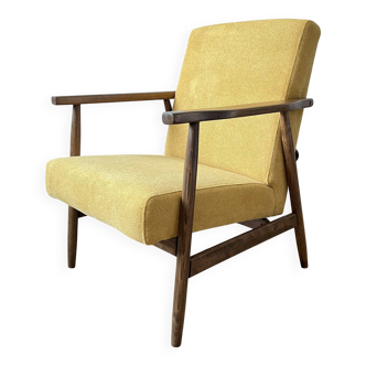 Vintage Club Mid-Century Modern Armchair: Yellow Fabric & Beech Wood Frame