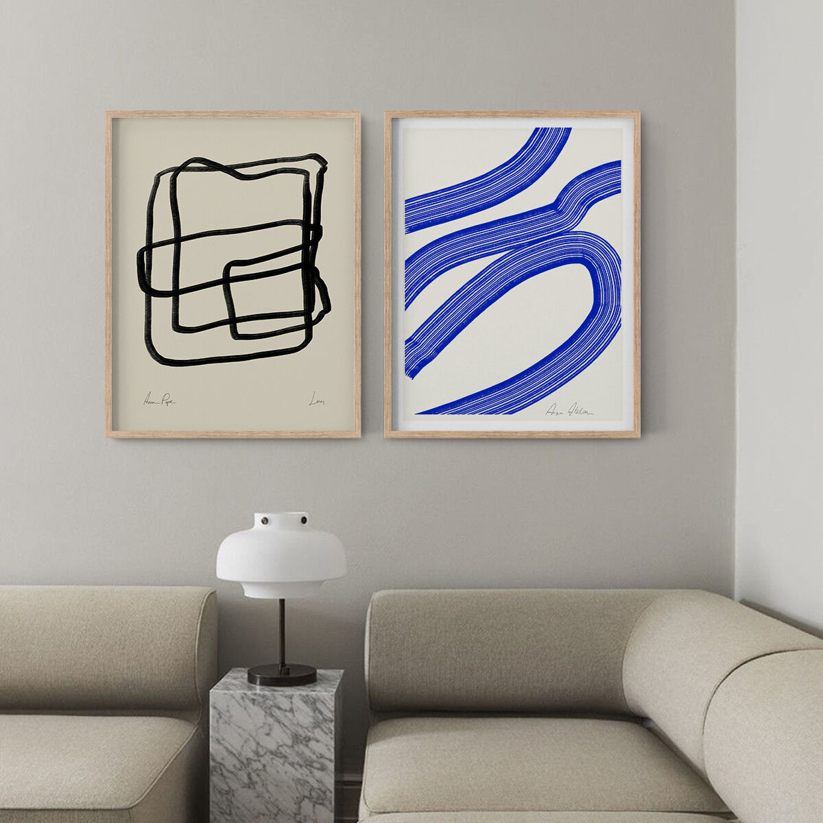 Pair of giclee prints, abstract wall art set of two, 50x70cm