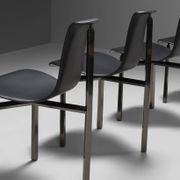 Leather Three-Legged Chairs with Chrome Finishes, Italy, 1970s