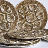 Six oyster plates earthenware with matte enamel, 50s