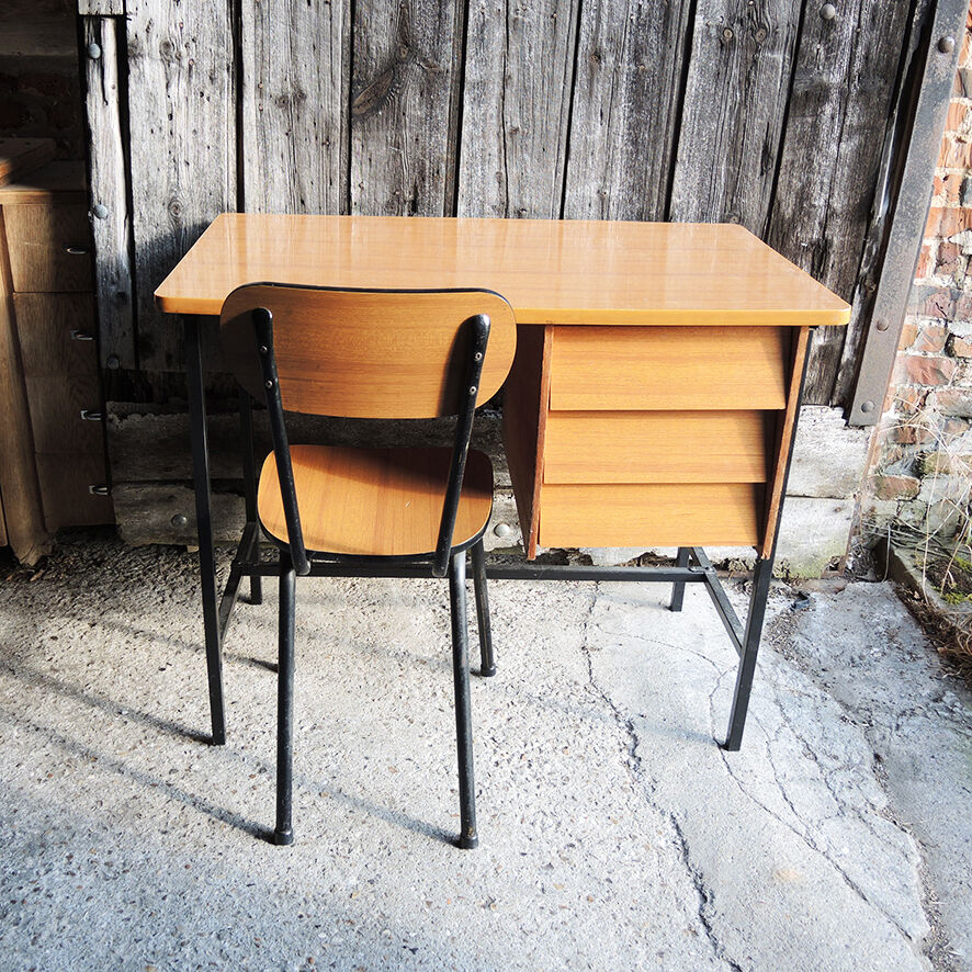 Vintage formica and metal desk with matching chair.