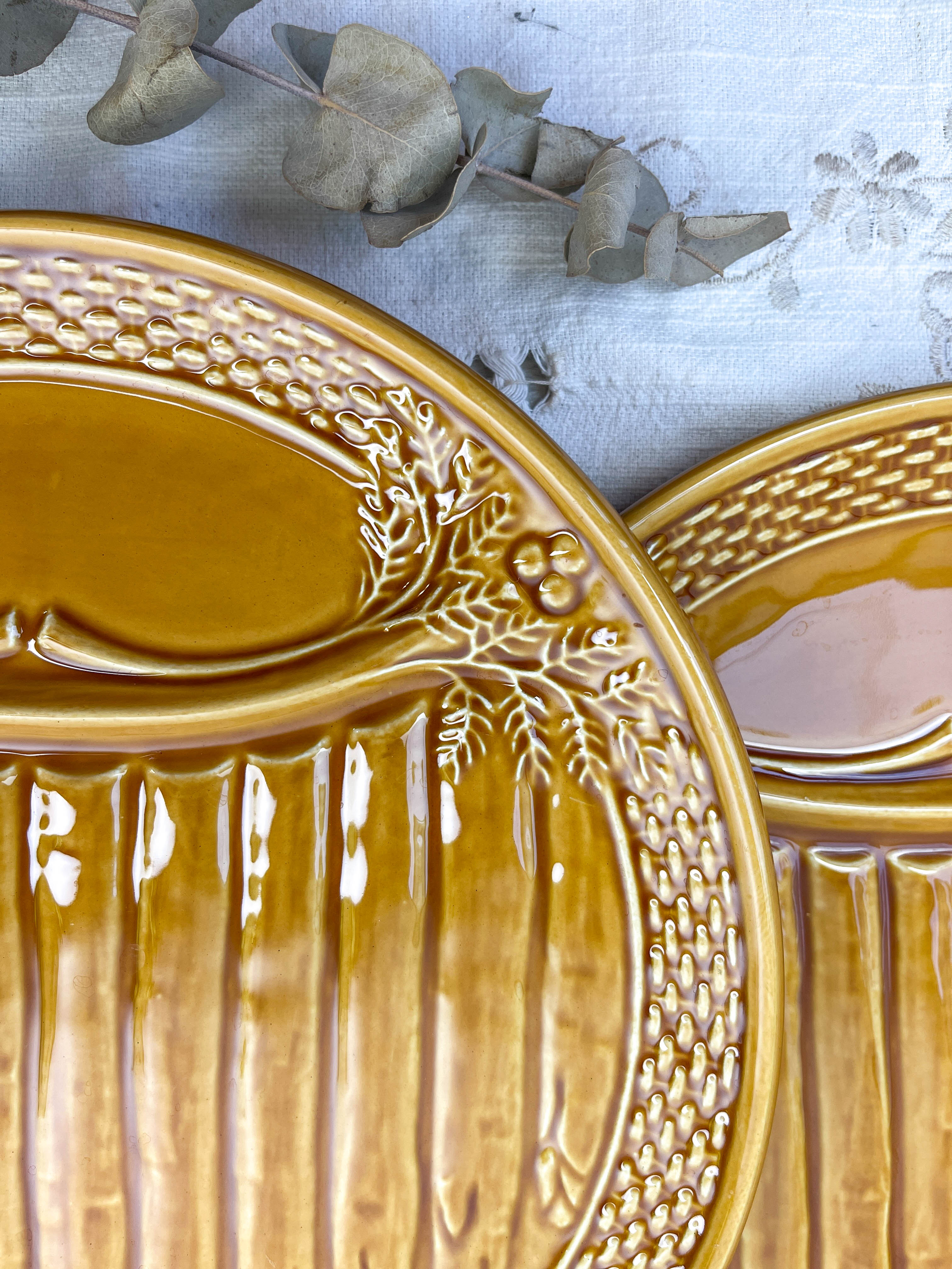 6 asparagus plates in slurry earthenware made in france 1970