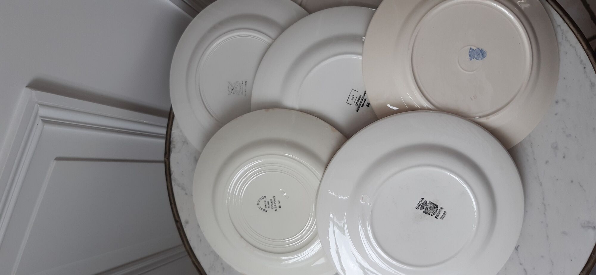 Set of 6 flat plates mismatched Moulin des loups, Badonviller, Digoin