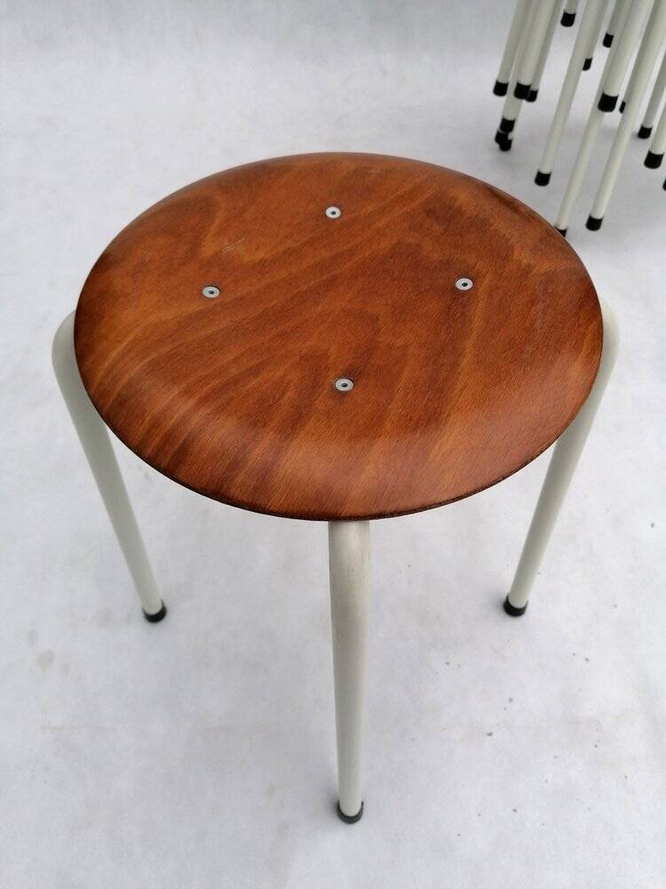 Tabourets néerlandais vintage en contreplaqué, années 1970, ensemble de 4