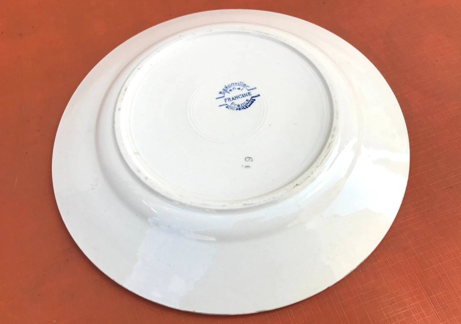 1900s 5 flat plates Badonviller Fenal decor Francine