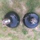 Pair of enamelled industrial lamps