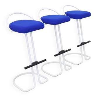 3x Postmodern Bar Stool, 1980s NEW upholstery