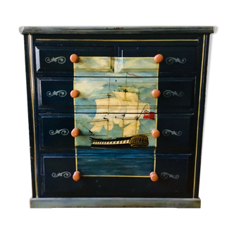 Commode bois massif peint
