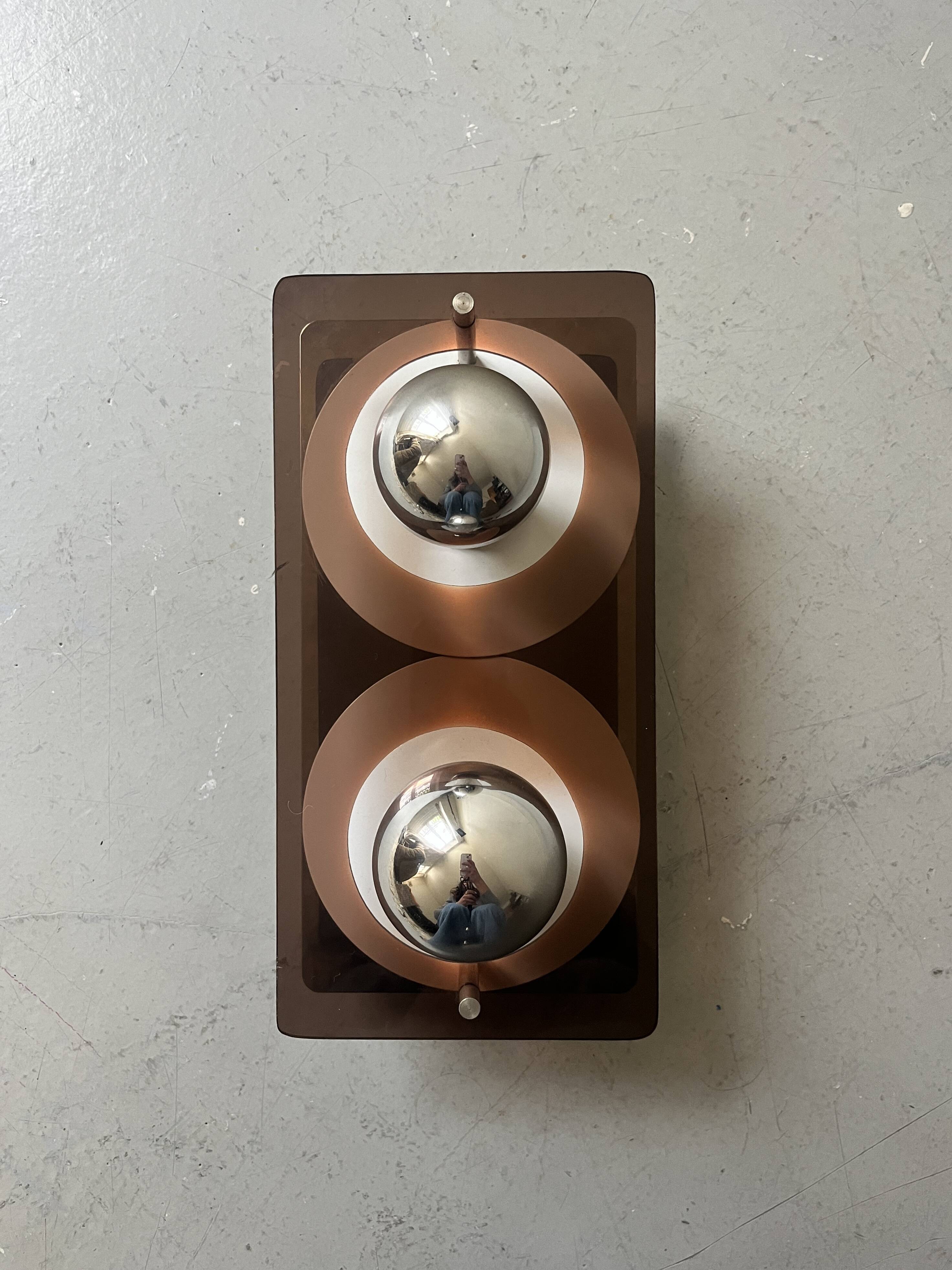 Disco wall light in smoked plexiglass by Jacqueline Trocmé for Oxar, design 1970