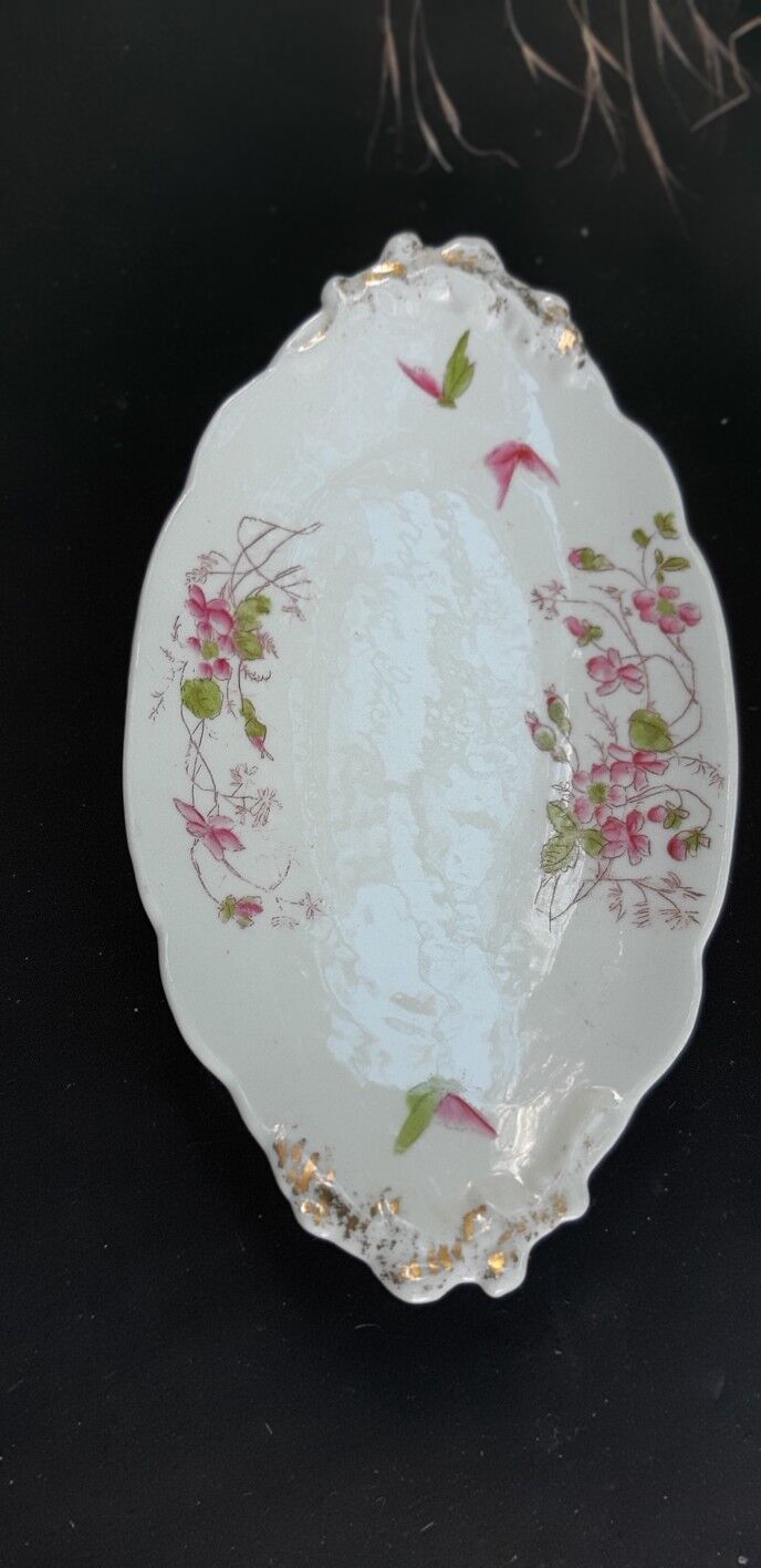 ravier - porcelain dish floral decoration and butterfly