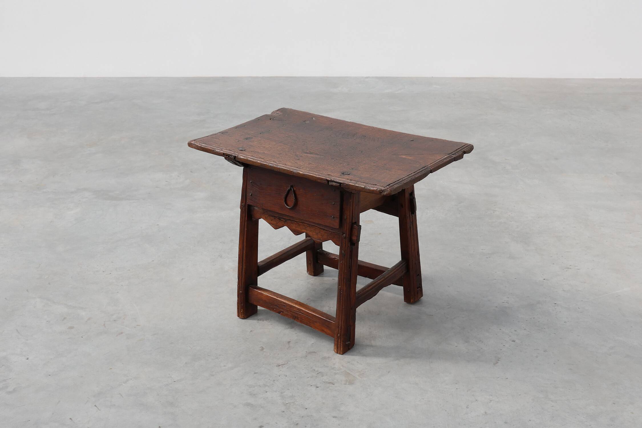 17th Century Spanish Oak Side Table with Drawer in Wabi Sabi Style