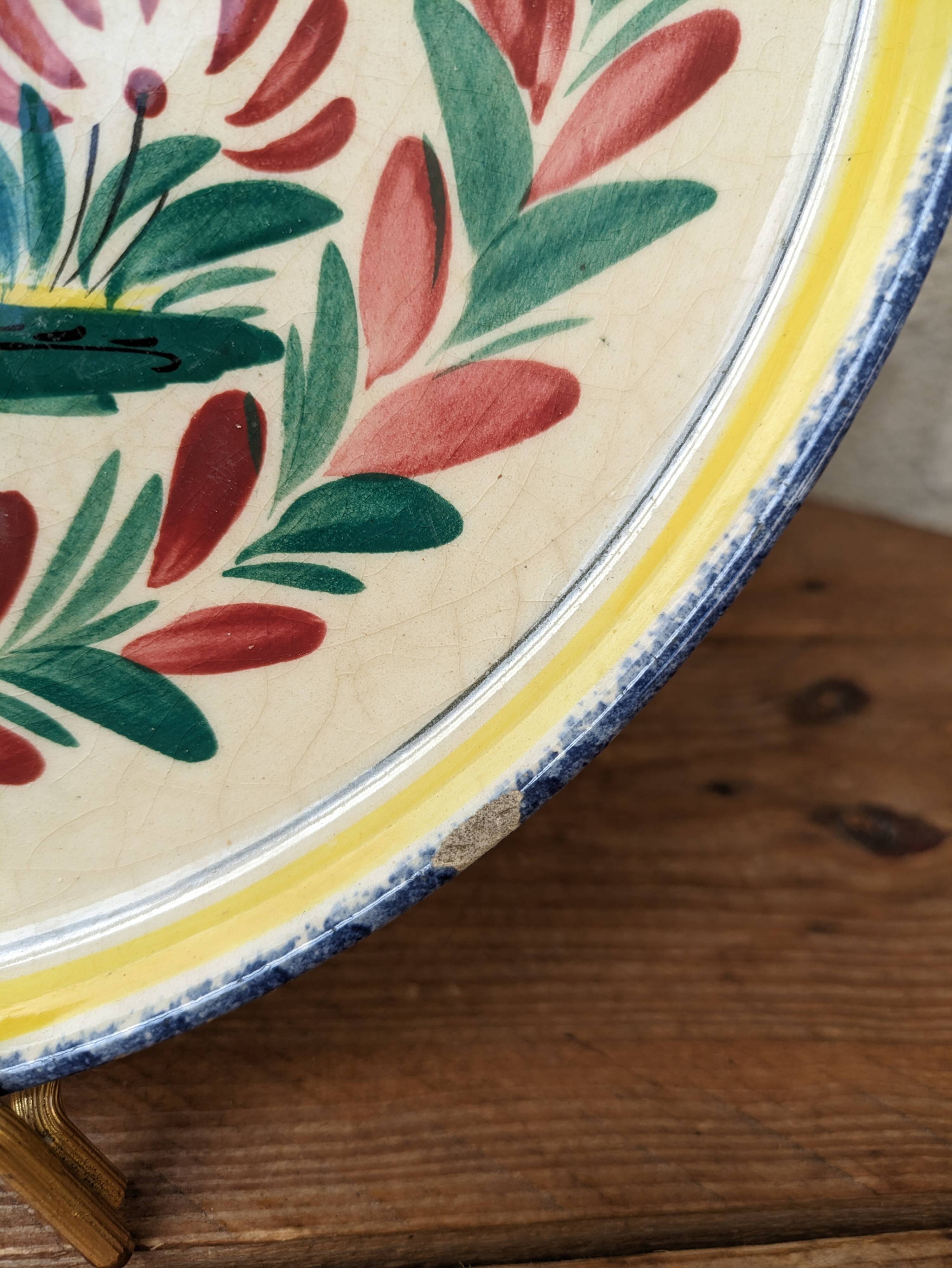 Old HB Henriot Quimper rimmed plate with Breton decor