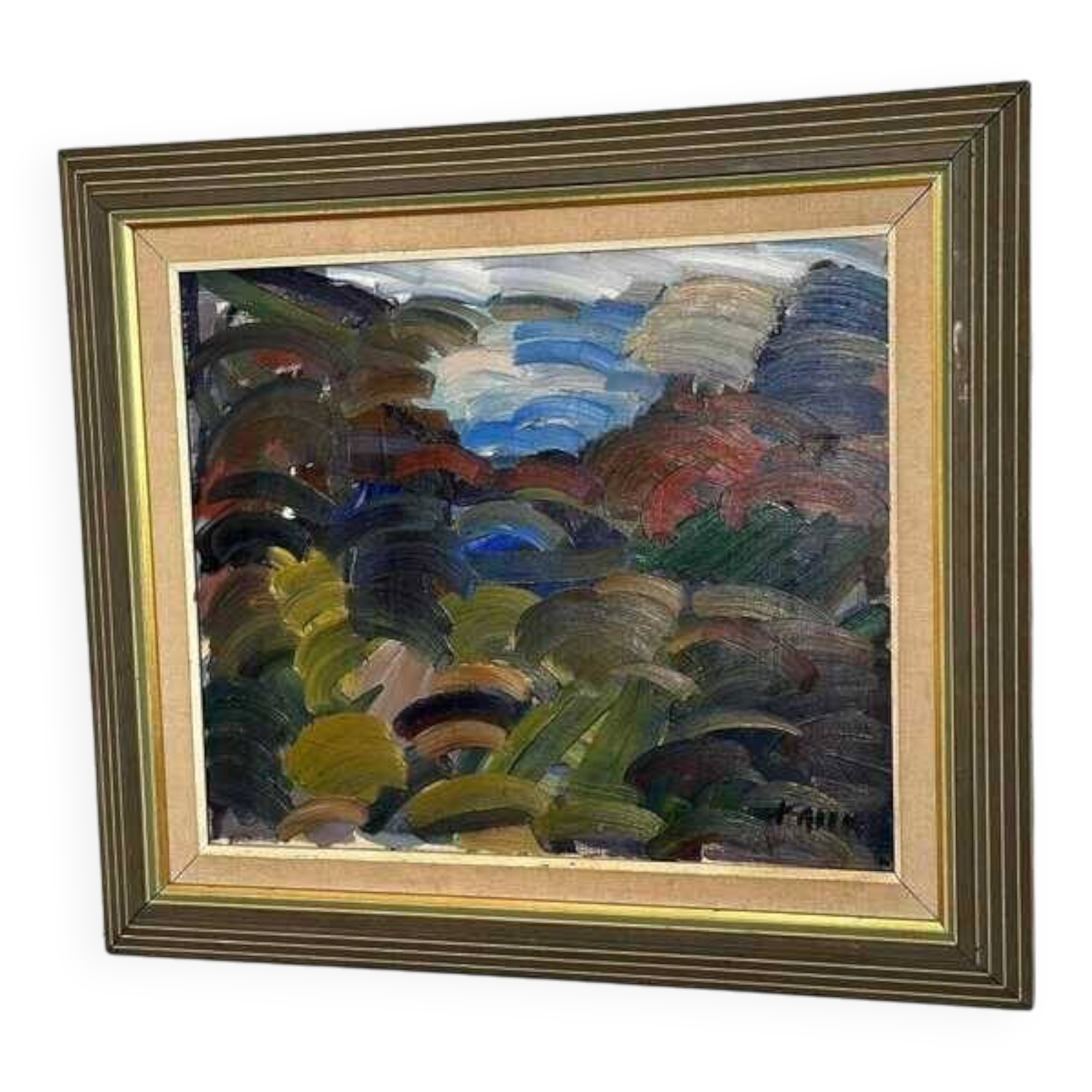 Original mid-century Swedish oil on canvas – “Scene” by Gösta Falck – vintage & framed – 73 × 64 cm