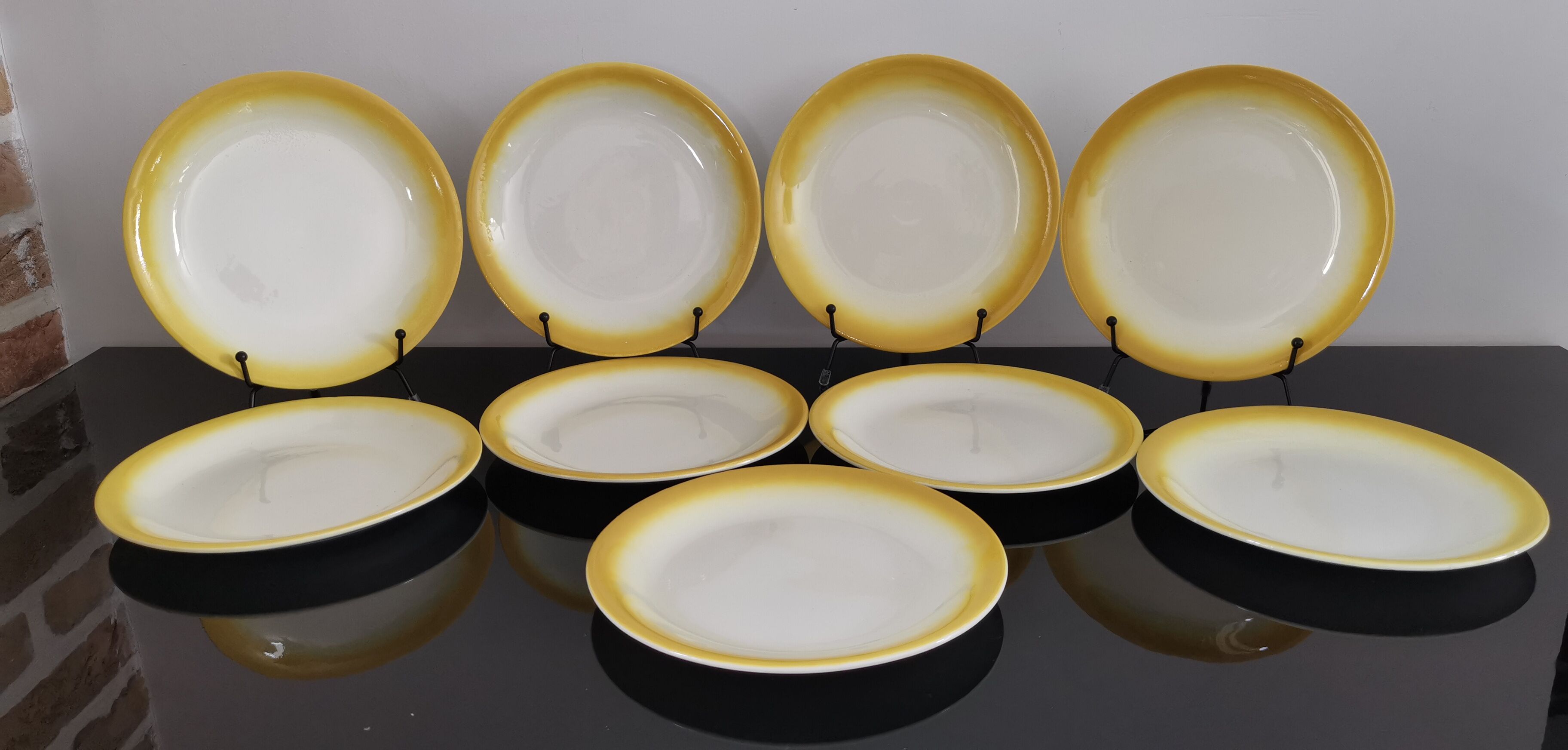9 plates for dessert old moulin des loups vintage yellow edge