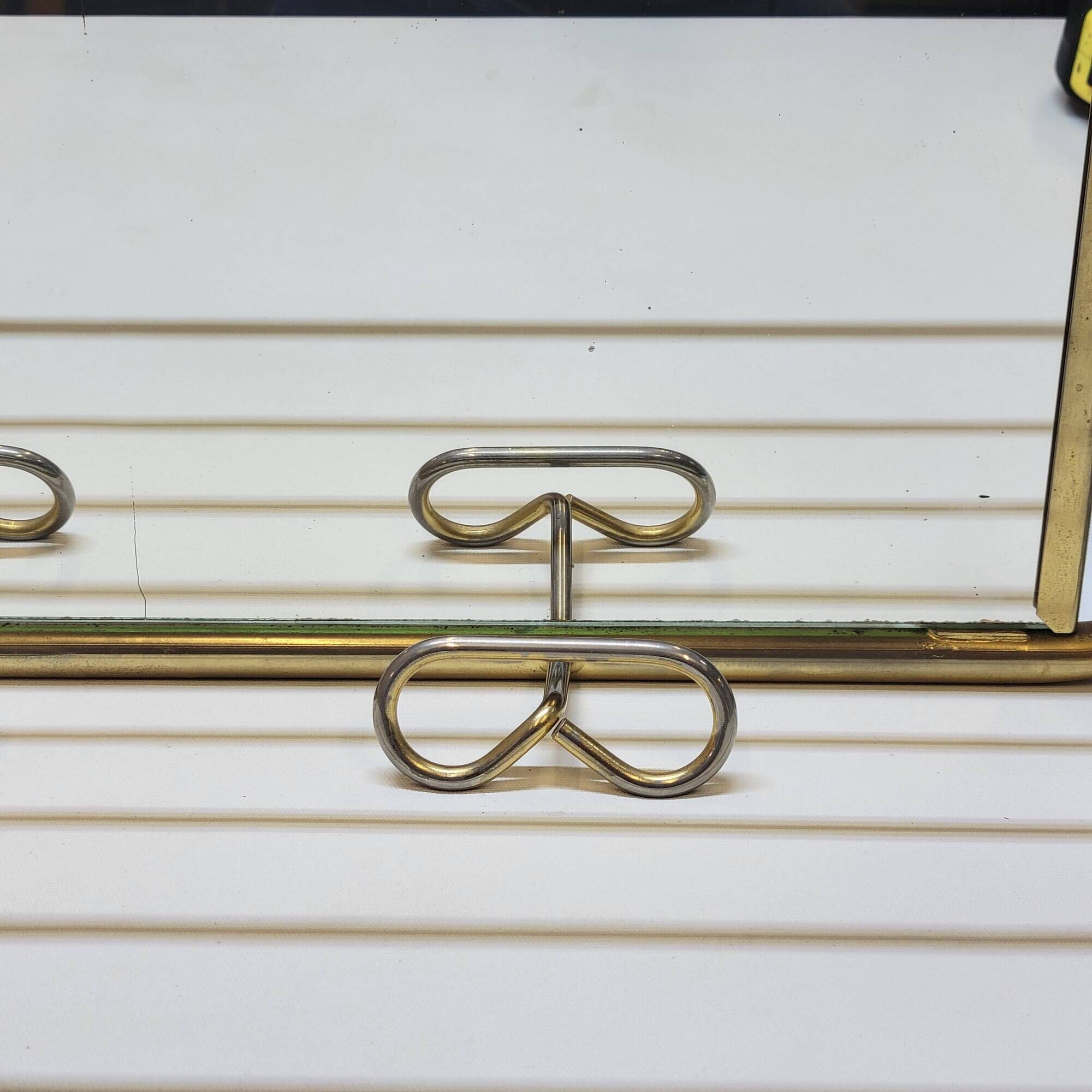 Coat rack with 4 hooks with shelf and vintage mirror in golden metal