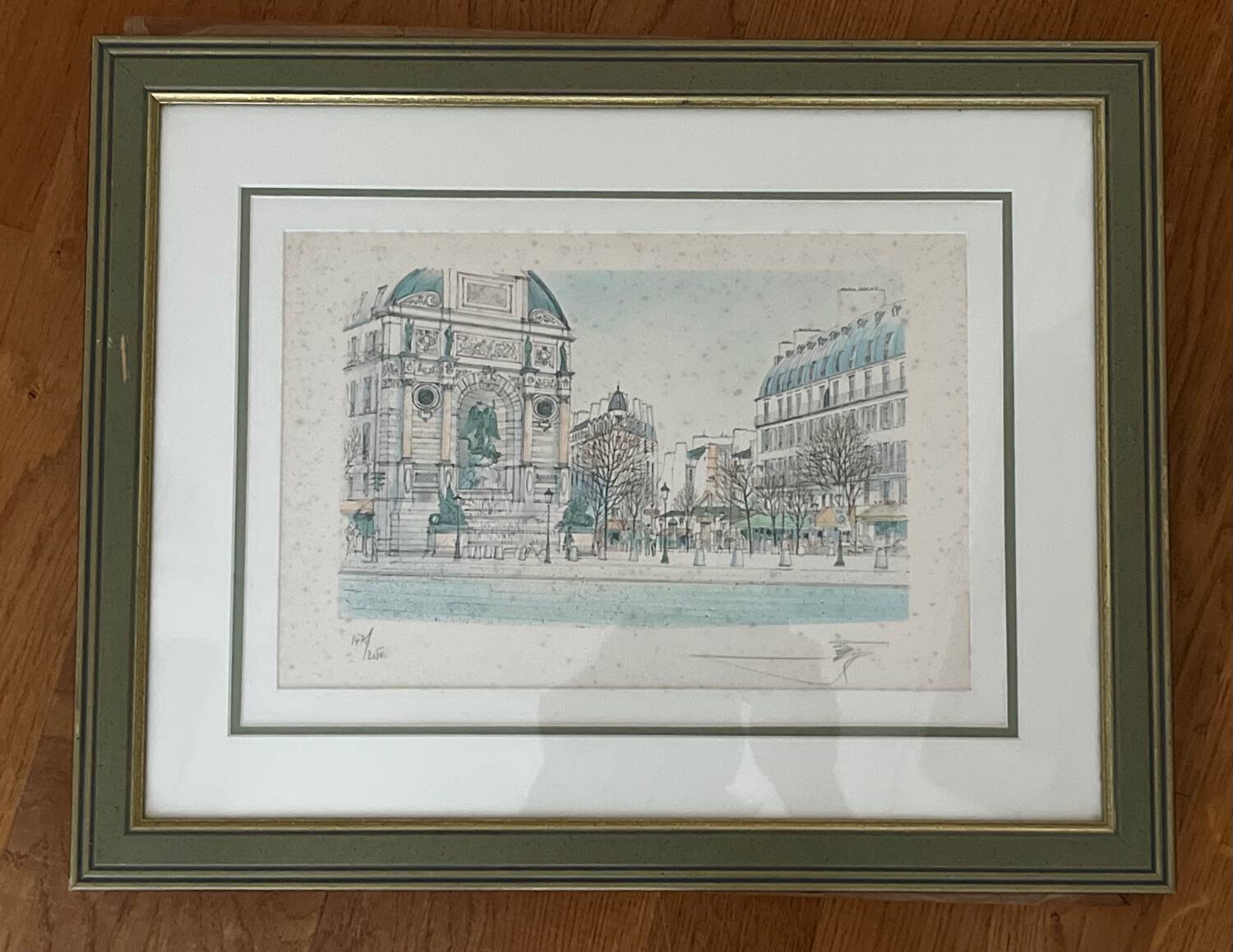 Painting: Lithograph - Place St Michel in Paris