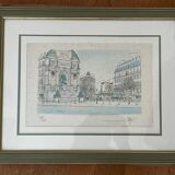Painting: Lithograph - Place St Michel in Paris