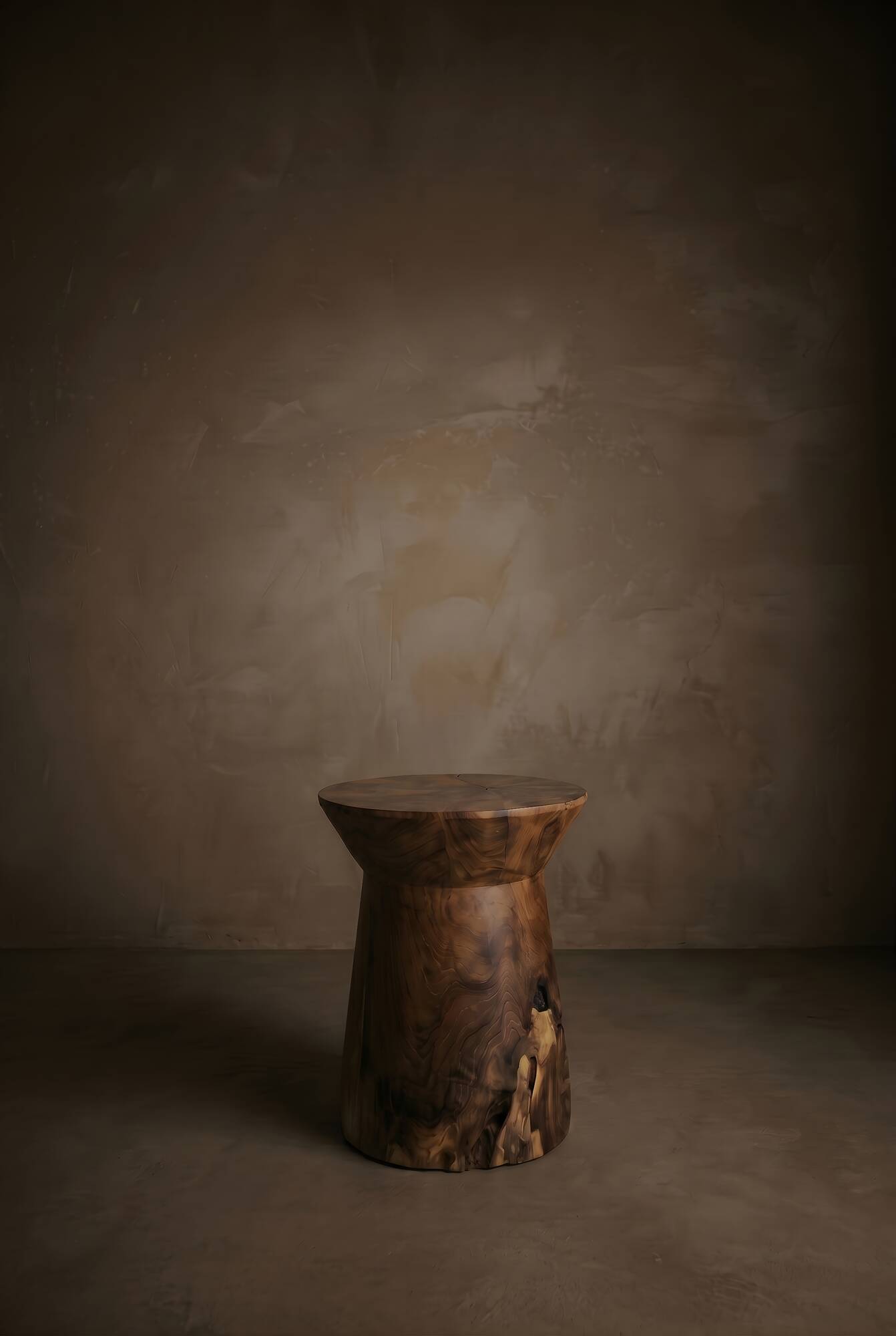 LUNA side table stool in hand-carved solid recycled teak.