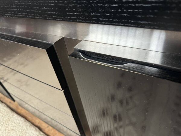 Enfilade vintage en bois et alu design année 1970 à 3 portes et 4 tiroirs