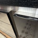 Vintage wooden and aluminum sideboard designed by the 1970s with 3 doors and 4 drawers