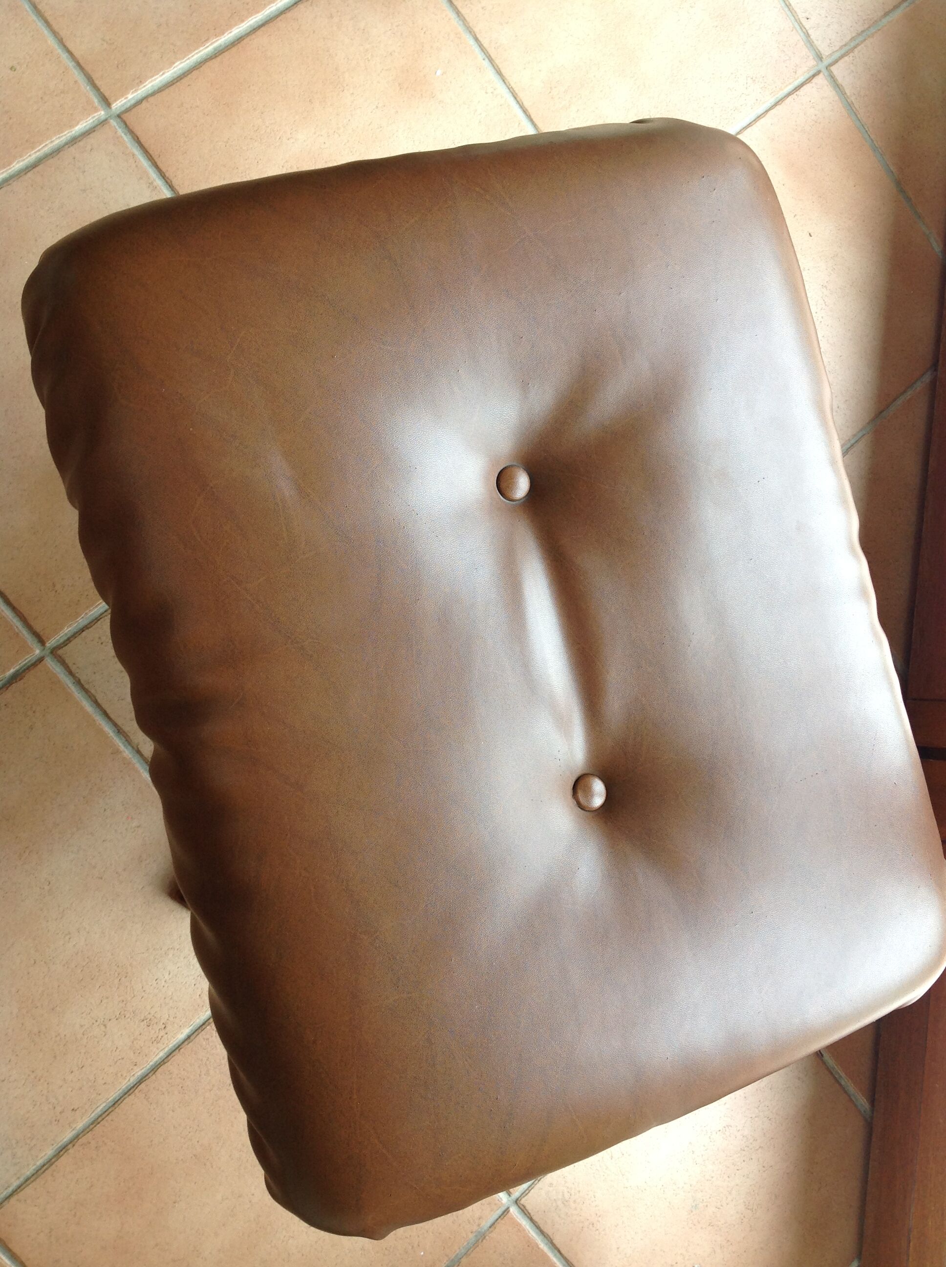 Foot rest ottoman vintage faux leather Brown years 70