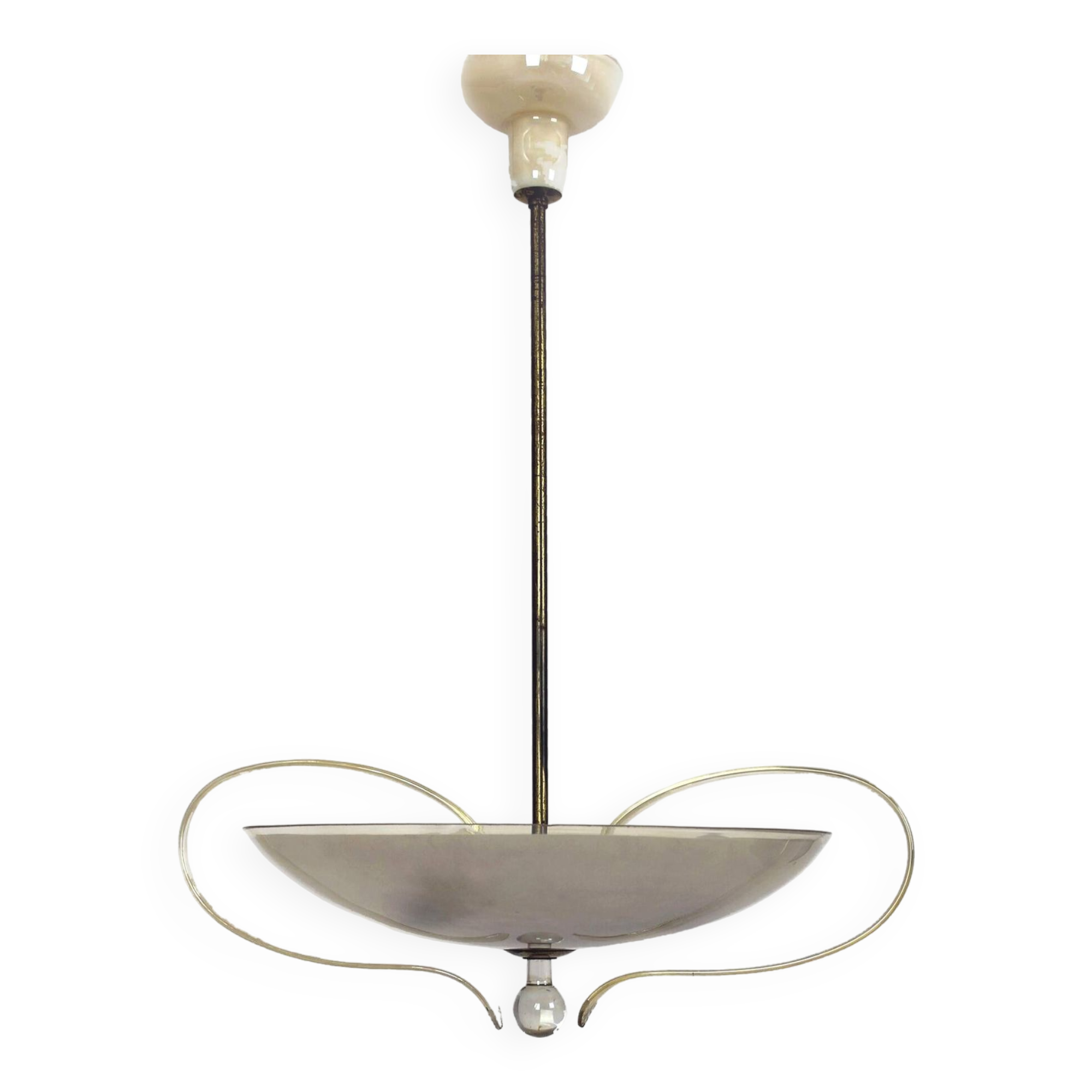 Brass and Curved Glass Ceiling Light from ESC Zukov, 1940s