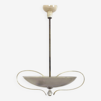 Brass and Curved Glass Ceiling Light from ESC Zukov, 1940s