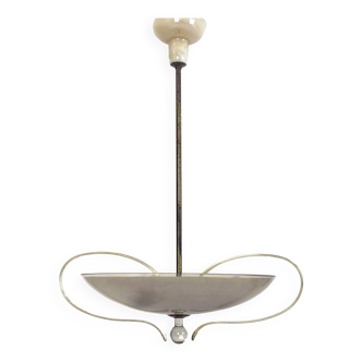Plafonnier en Laiton et Verre Courbé de ESC Zukov, 1940s