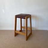 Pine and leather stool Eastern Europe