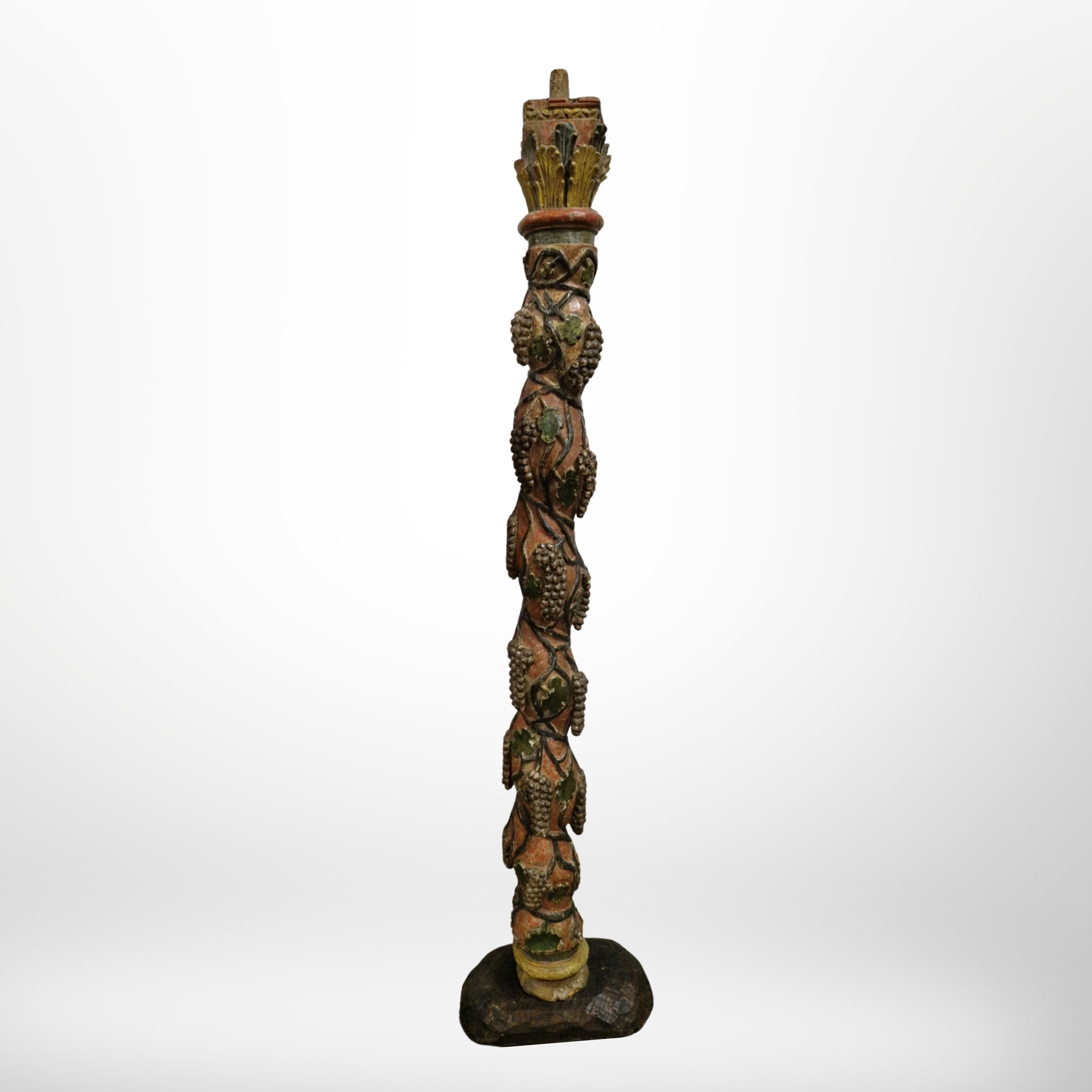Carved wood column with grape decor, France 1900s