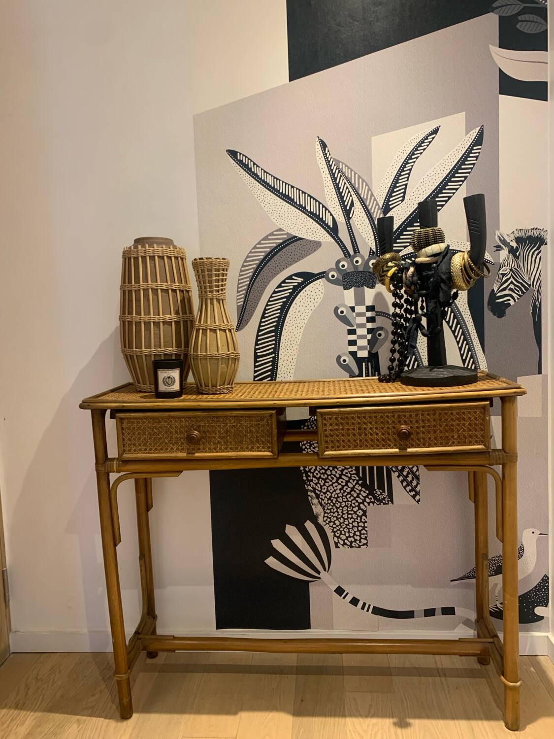 Vintage rattan console