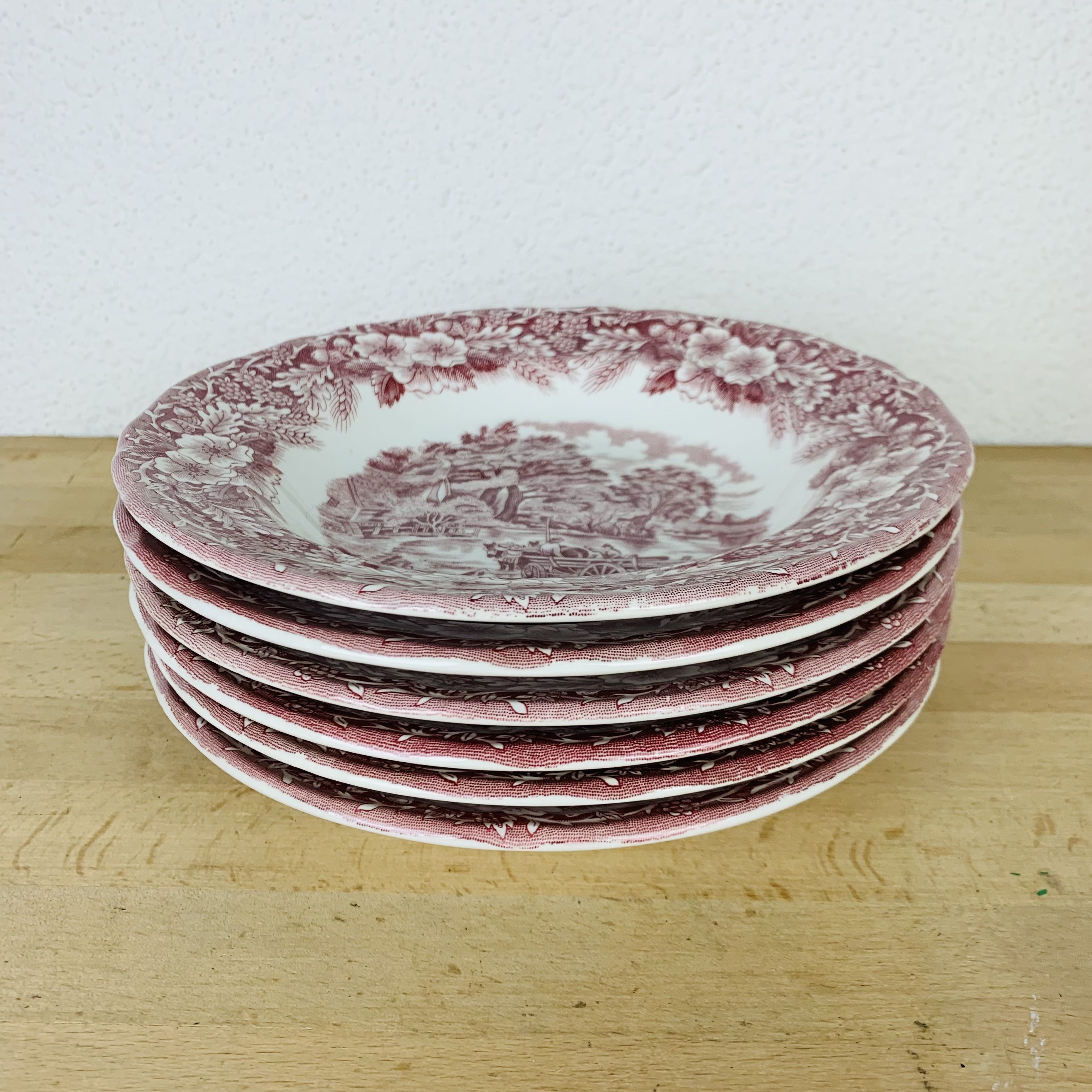 6 hollow plates English décor Ceramica Quadrifoglio Italy roses