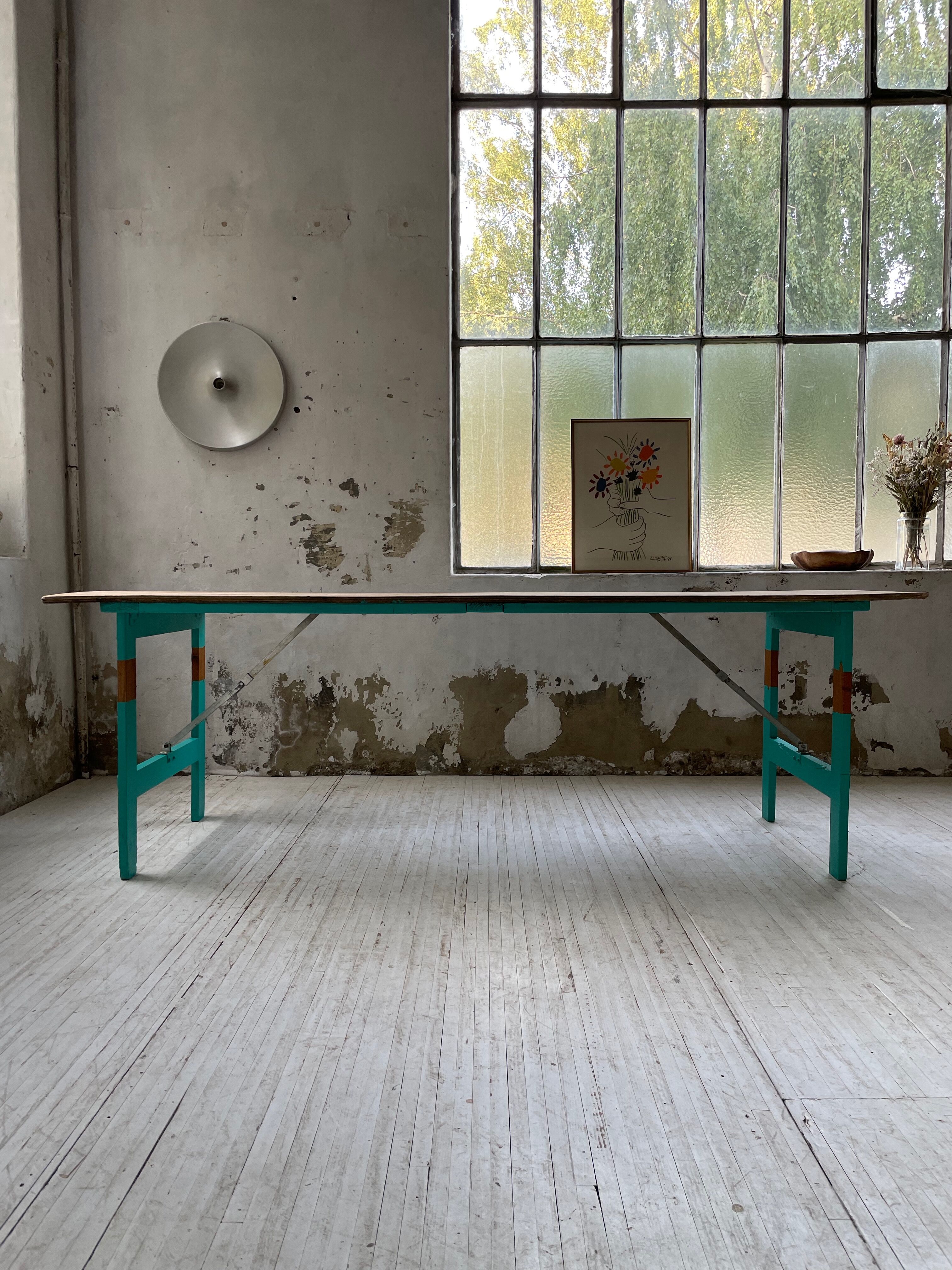 Vintage guinguette table 230 cm green