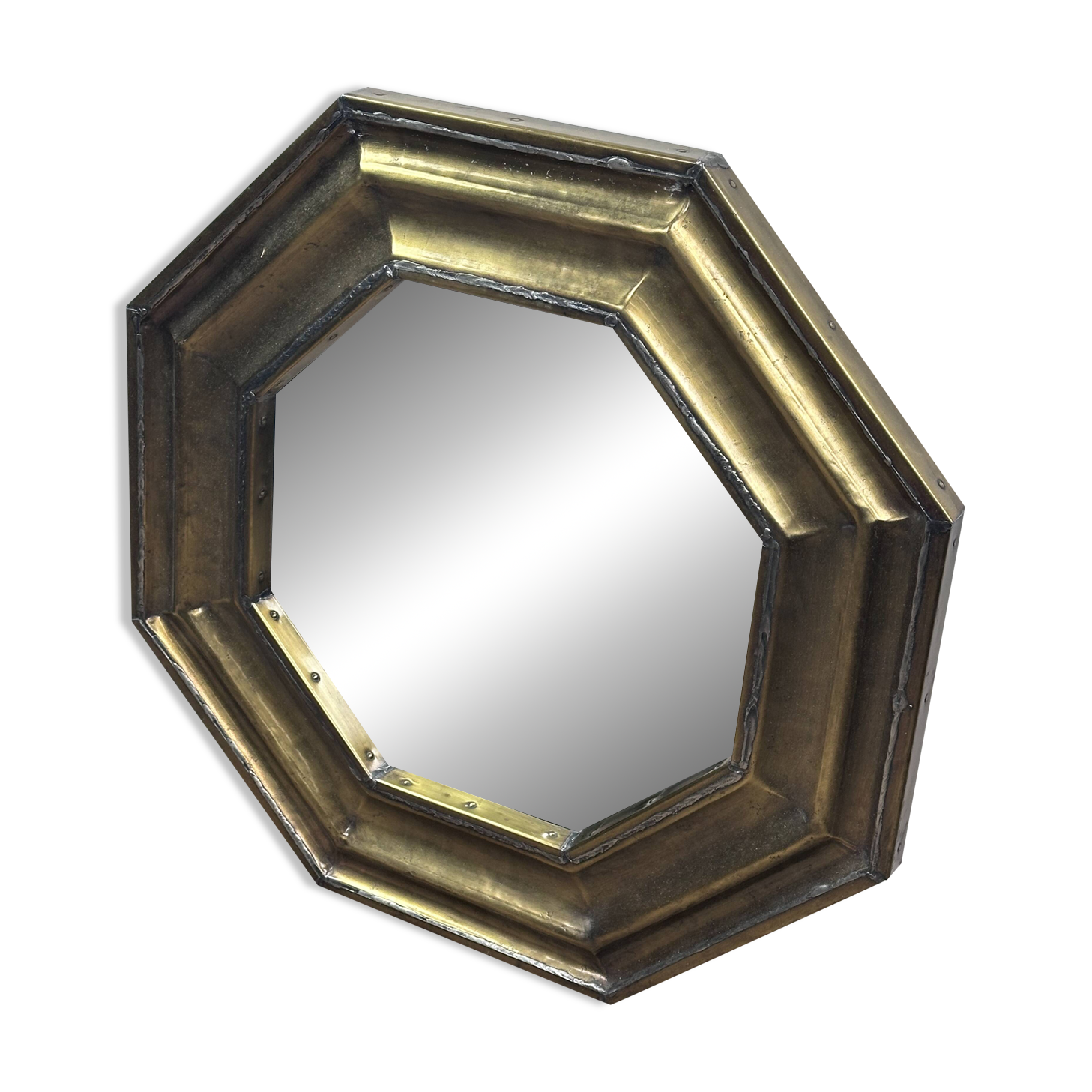 Vintage 1960s octagonal brass and pewter mirror