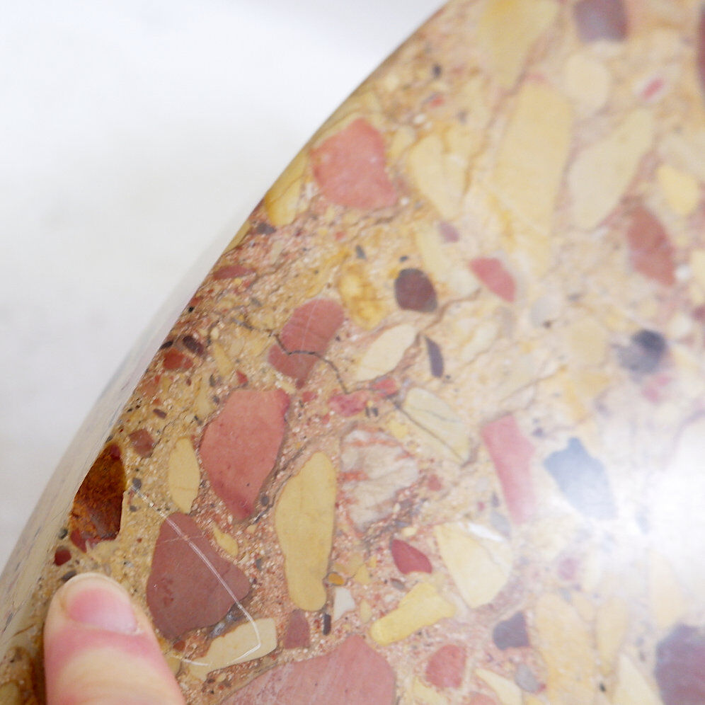 Round wooden coffee table with Aleppo breccia marble top - 1950s