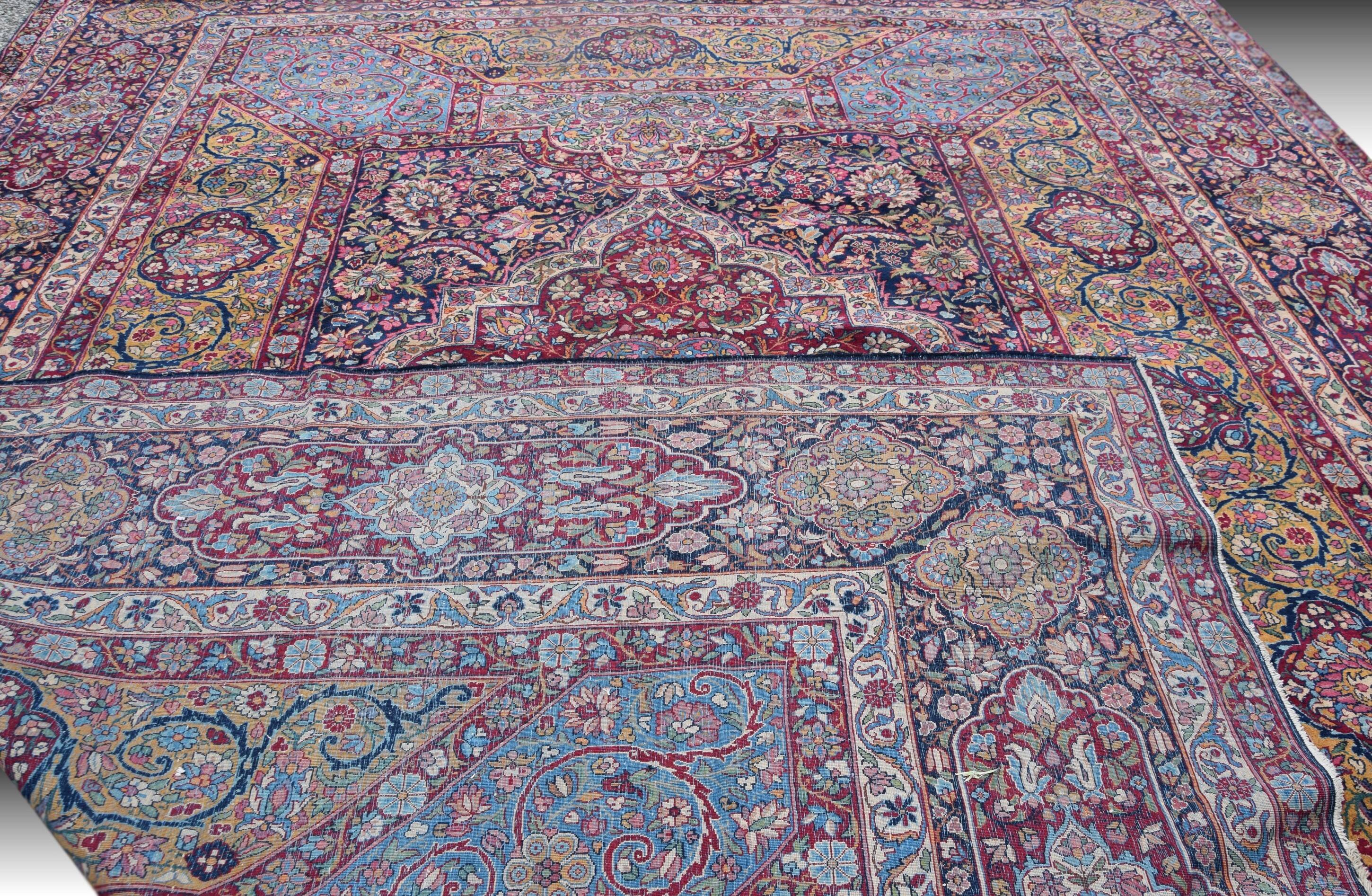 Large Antique Iranian Oriental Rug: Yazd: 4.45 X 3.30 Meters