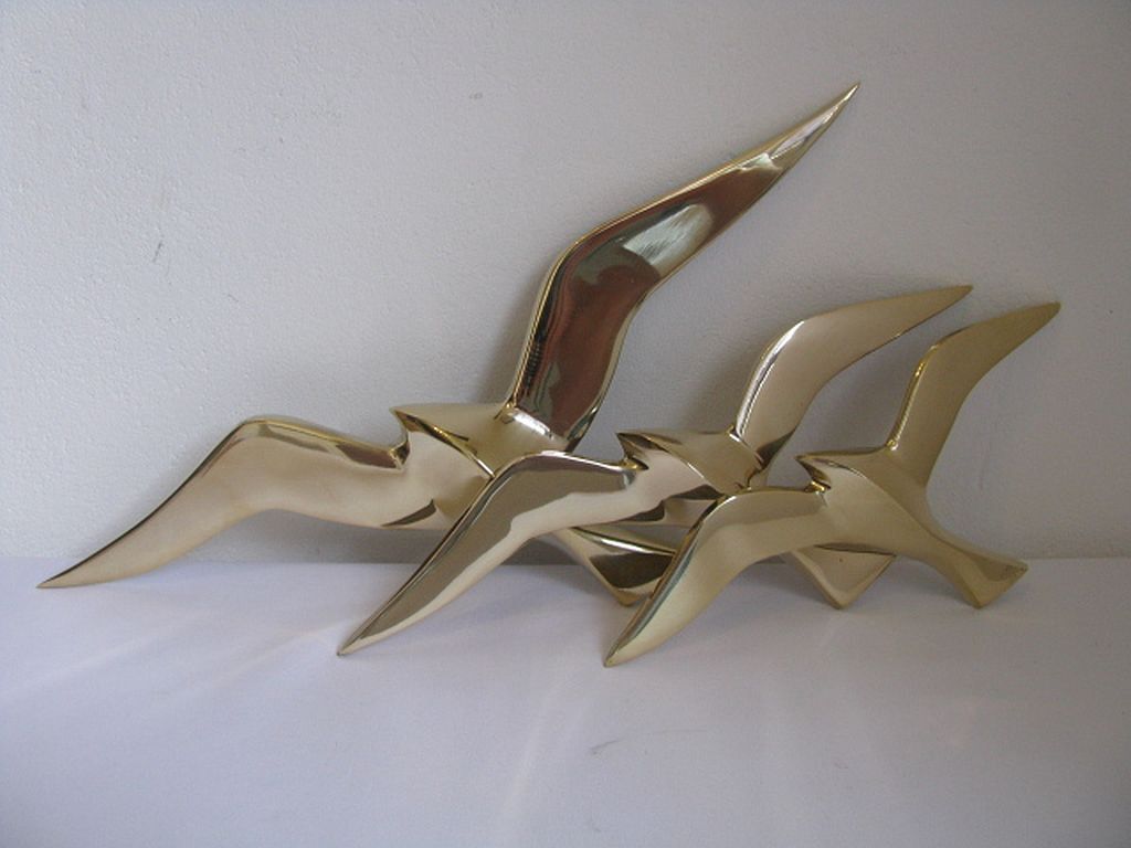 Wall Decoration Set 3 X Seagull / Swallow / Bird. Brass 70 / 80s