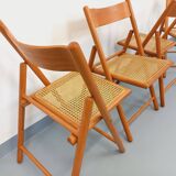 Set of 4 vintage folding chairs from Habitat made of beech wood and caning.
