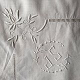 Antique hand embroidered linen 1 sheet 2 pillowcases 1 bolster cover