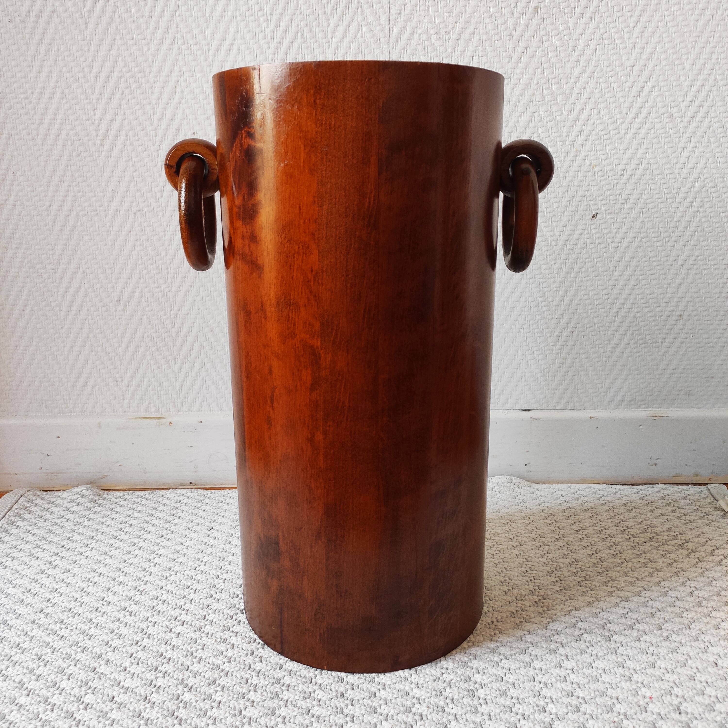 Brutalist sculptural wooden umbrella stand from the 1970s.